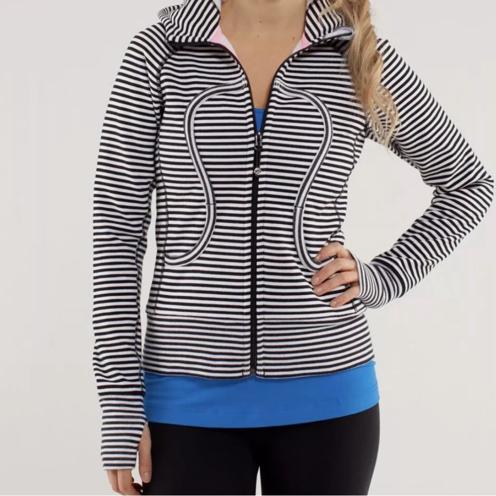 Lululemon Scuba Hoodie Full Zip Striped Black & White Size 4